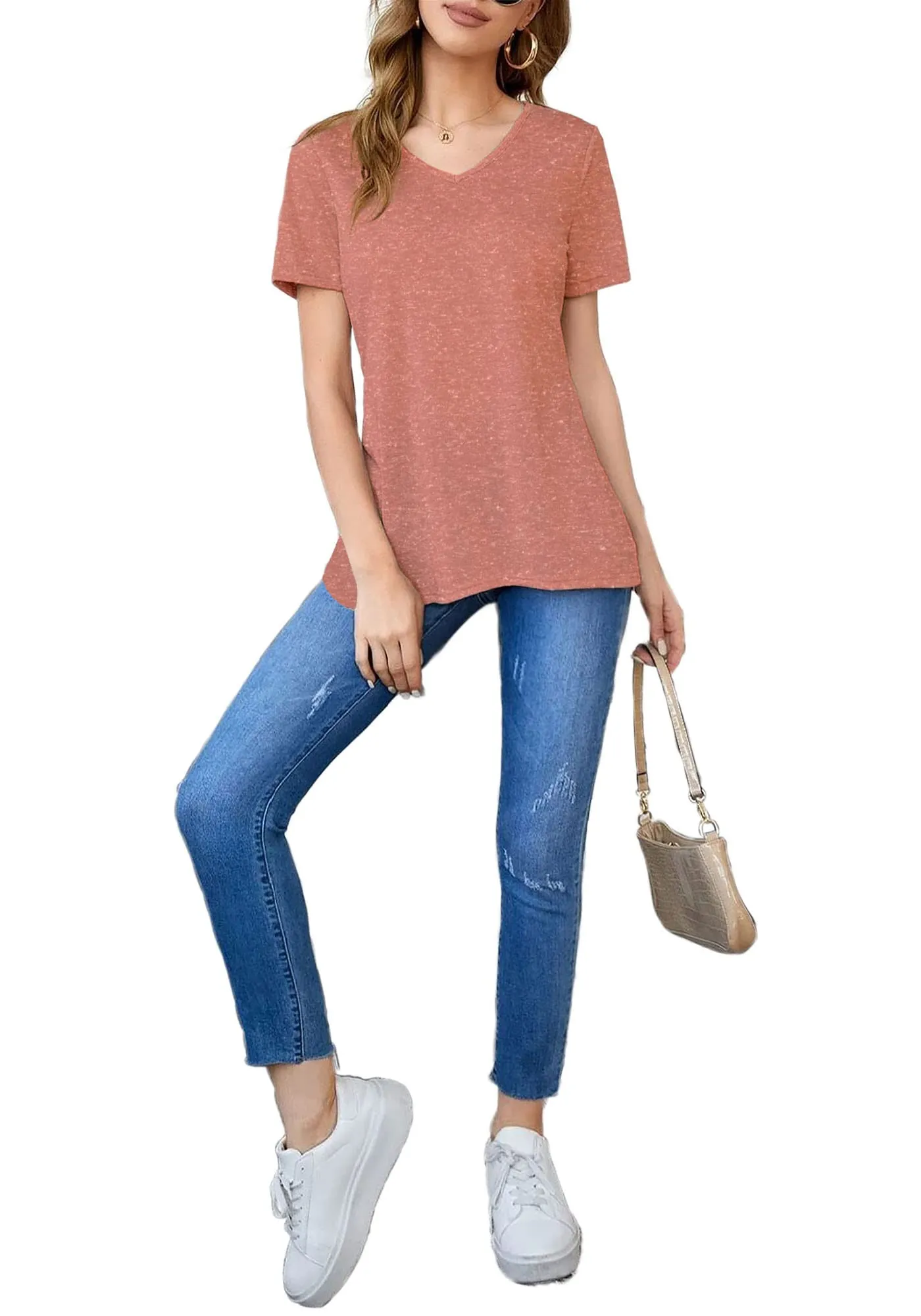MINT PLUS PINK Womens Short Sleeve V Neck Tops Casual Blouses and Basic Tee T-Shirts