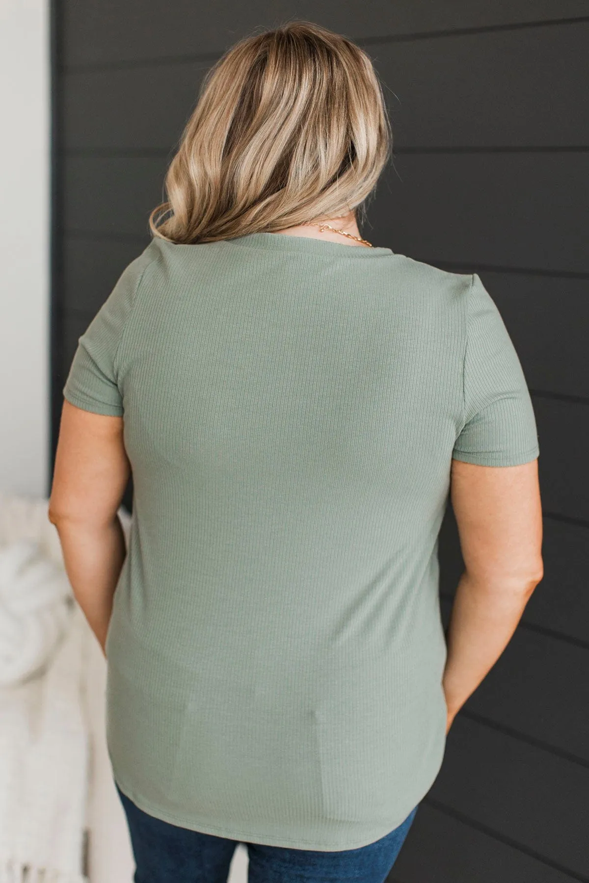 Miss You Already V-Neck Top- Sage