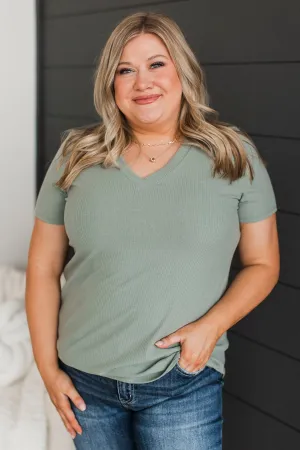Miss You Already V-Neck Top- Sage