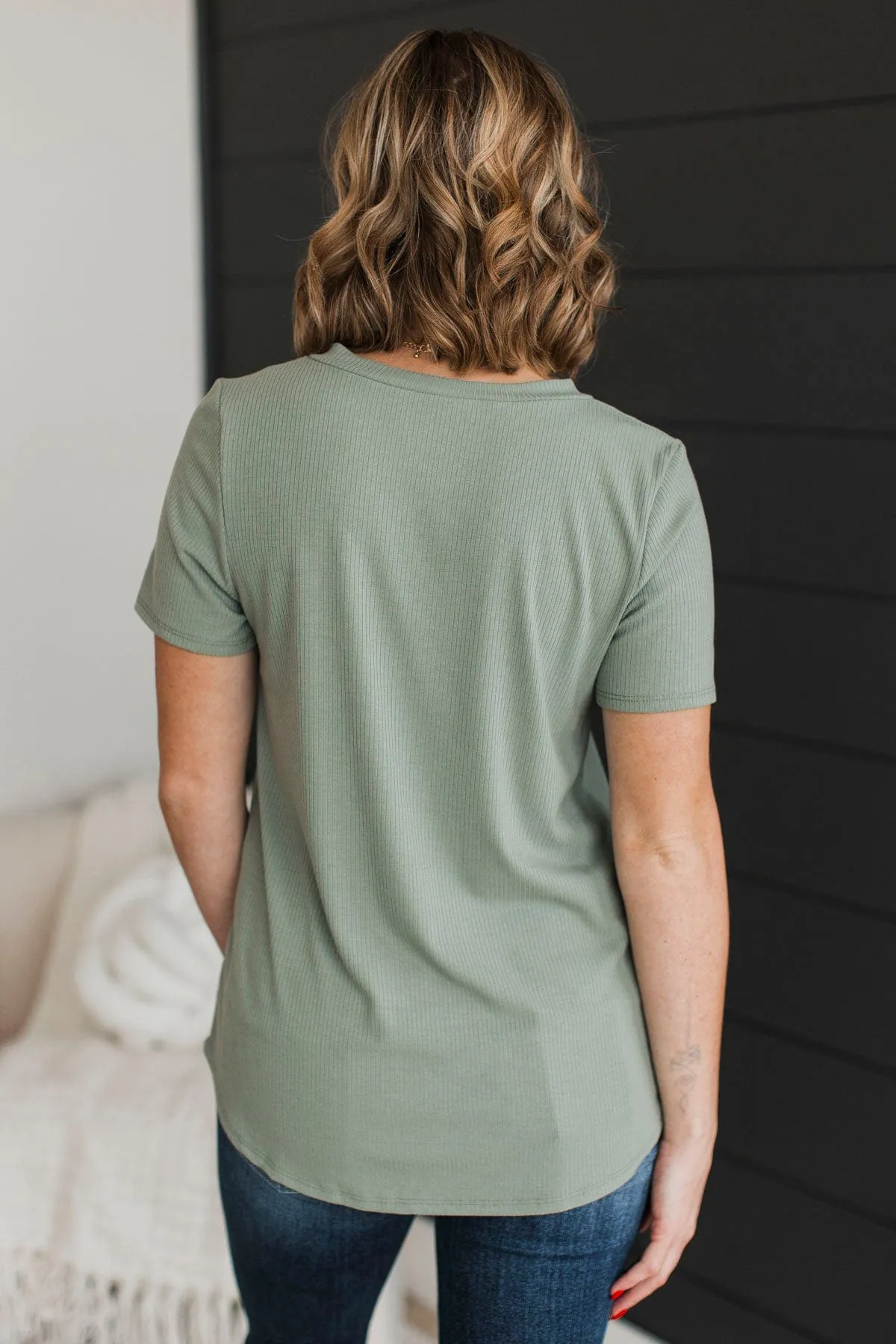 Miss You Already V-Neck Top- Sage
