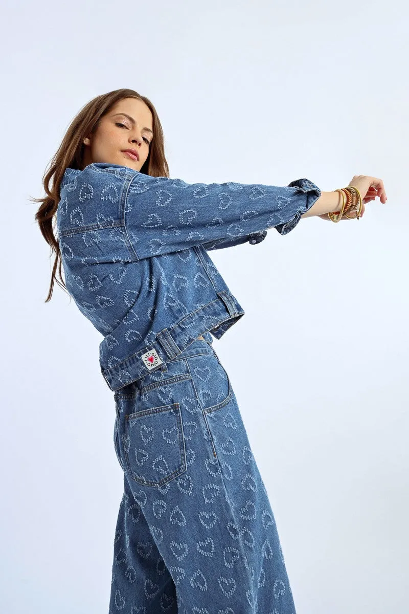 Molly Bracken Heart Embellished Shirt Style Denim Jacket