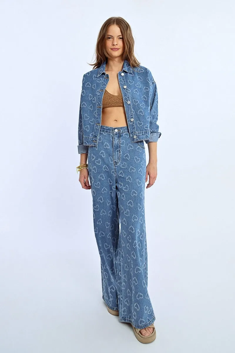 Molly Bracken Heart Embellished Shirt Style Denim Jacket