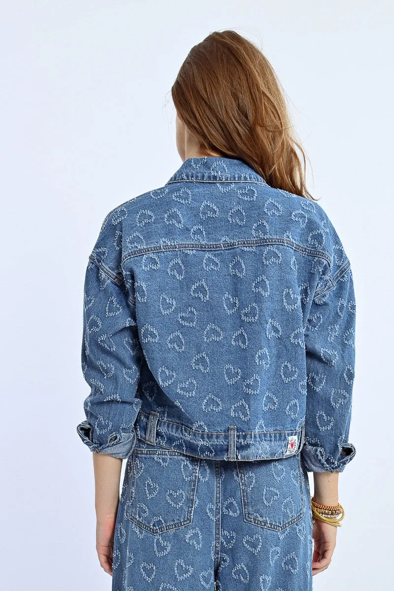Molly Bracken Heart Embellished Shirt Style Denim Jacket