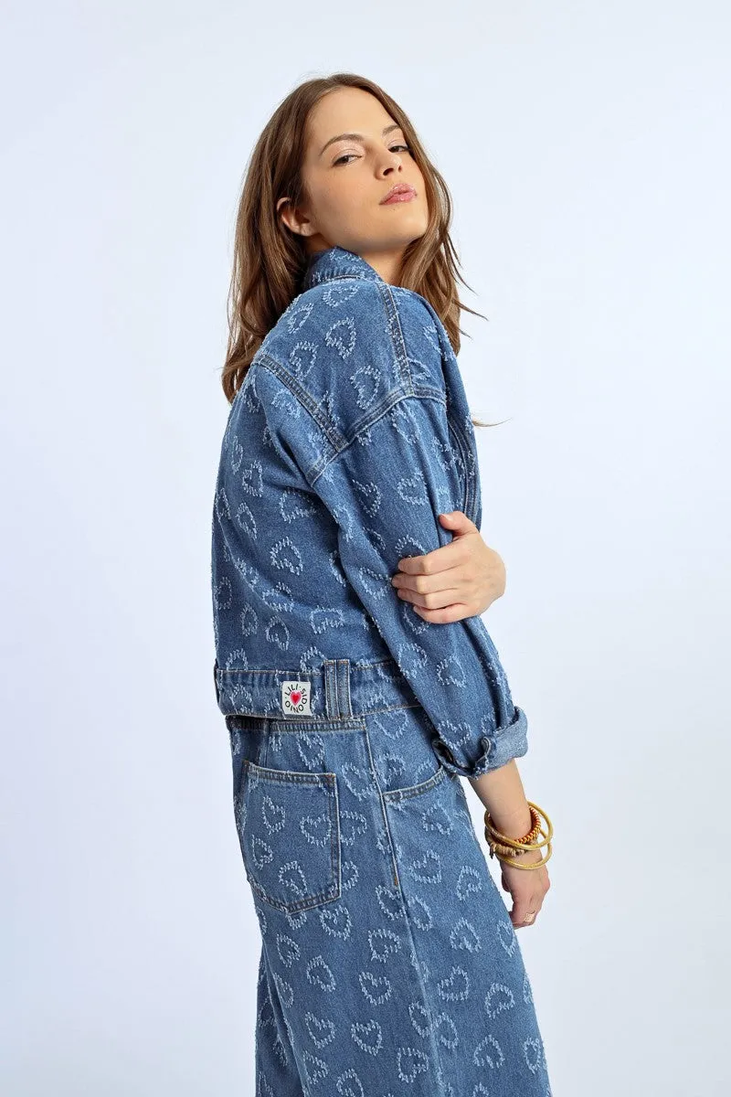 Molly Bracken Heart Embellished Shirt Style Denim Jacket