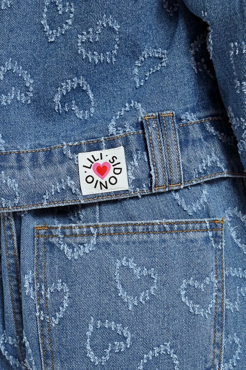 Molly Bracken Heart Embellished Shirt Style Denim Jacket