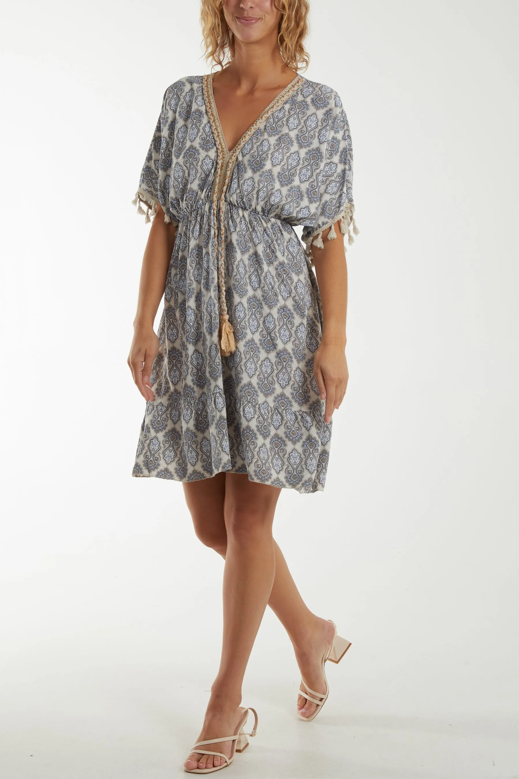Morrocan Print Tassel Dress