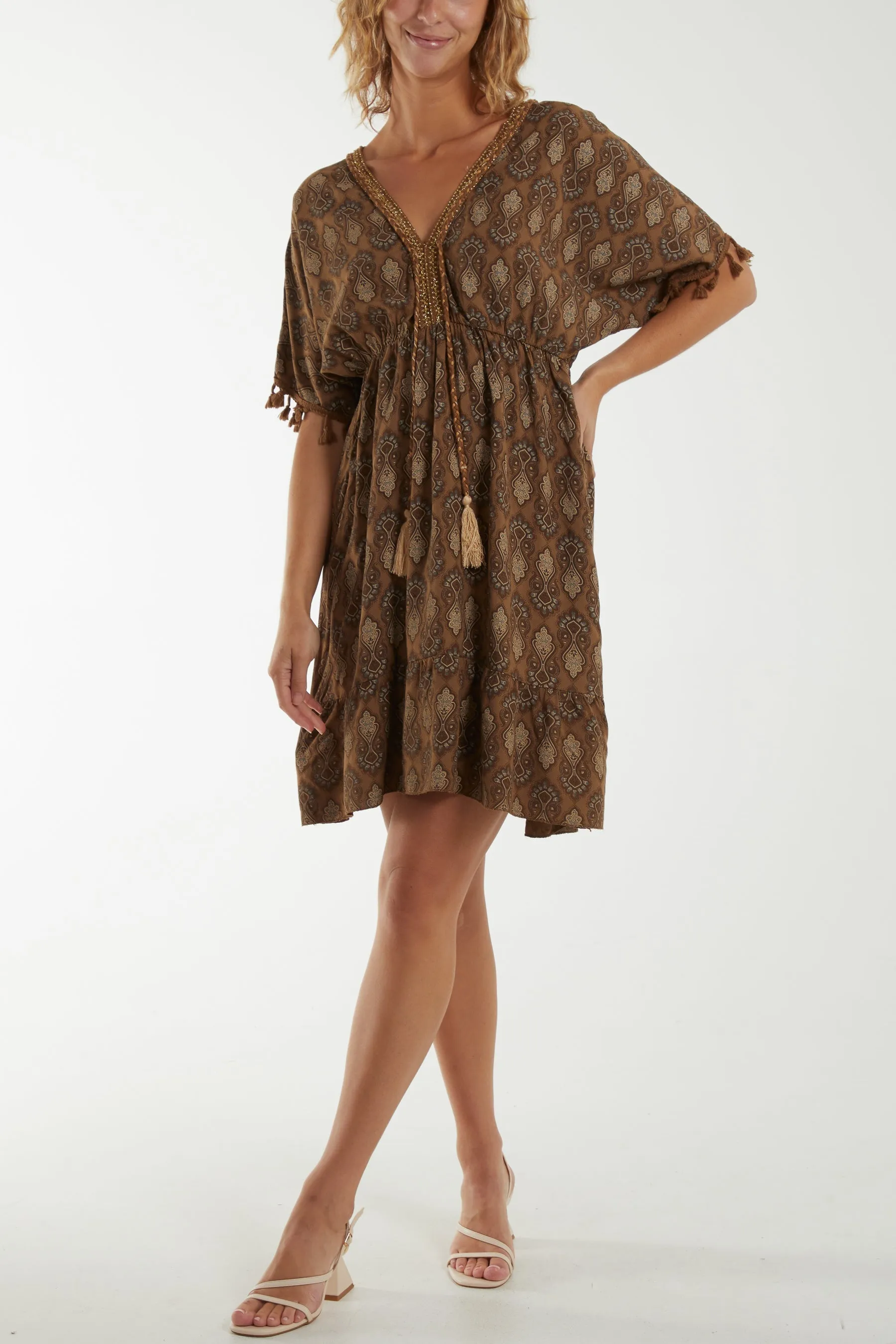 Morrocan Print Tassel Dress