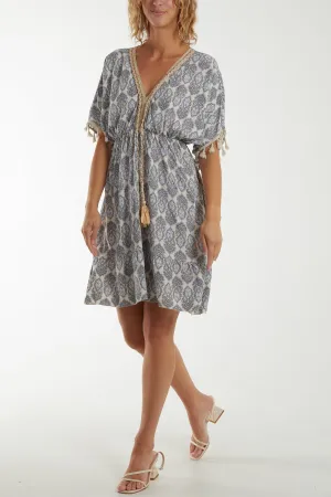 Morrocan Print Tassel Dress
