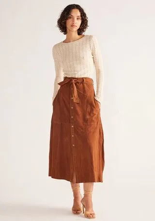 MOS the Label - Natalie Suede Skirt - Suede Tan