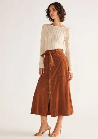 MOS the Label - Natalie Suede Skirt - Suede Tan