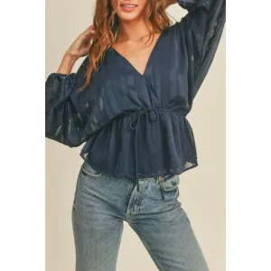 navy v neck blouse
