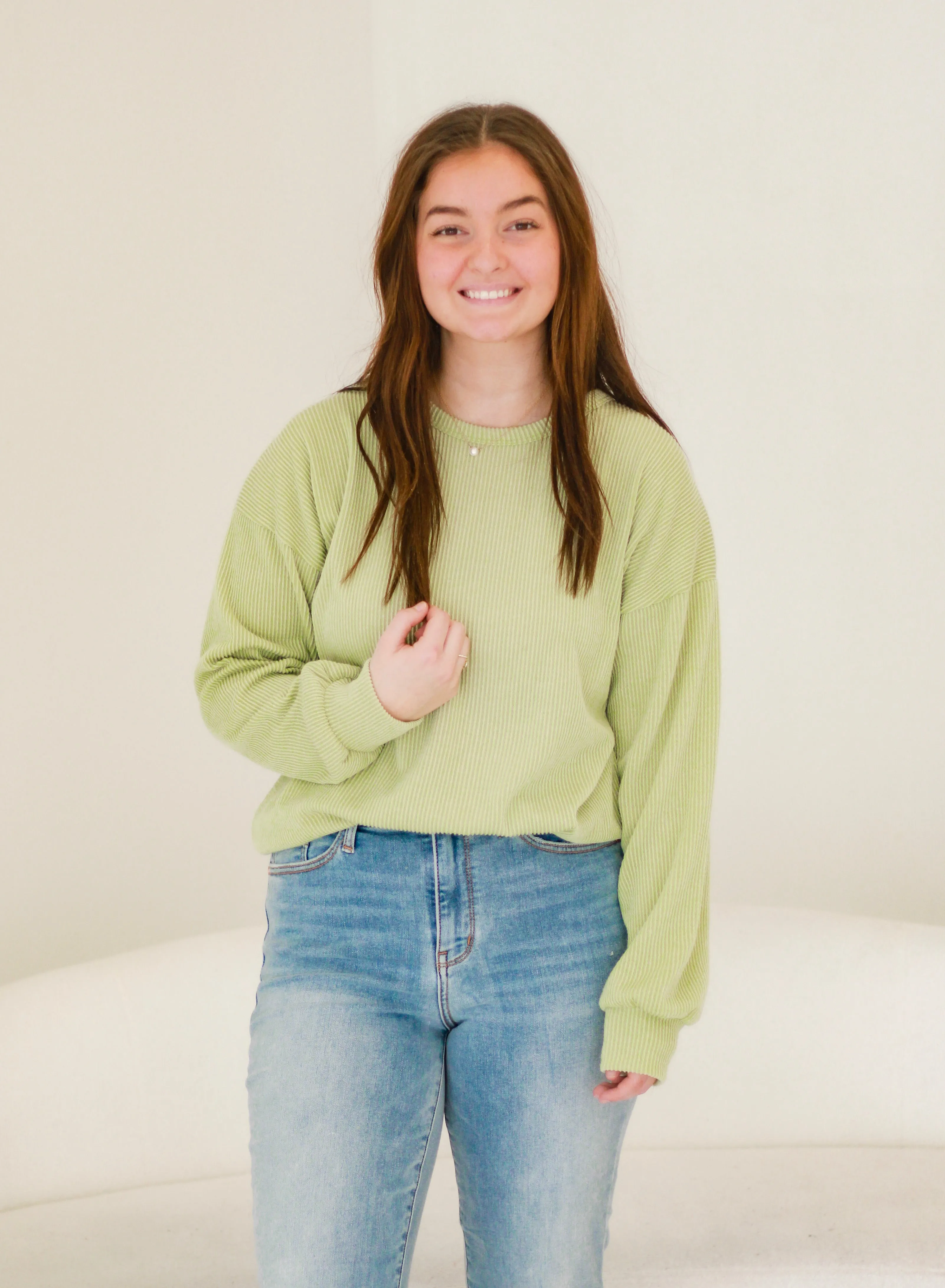 Never Over You Ribbed Top in Sage