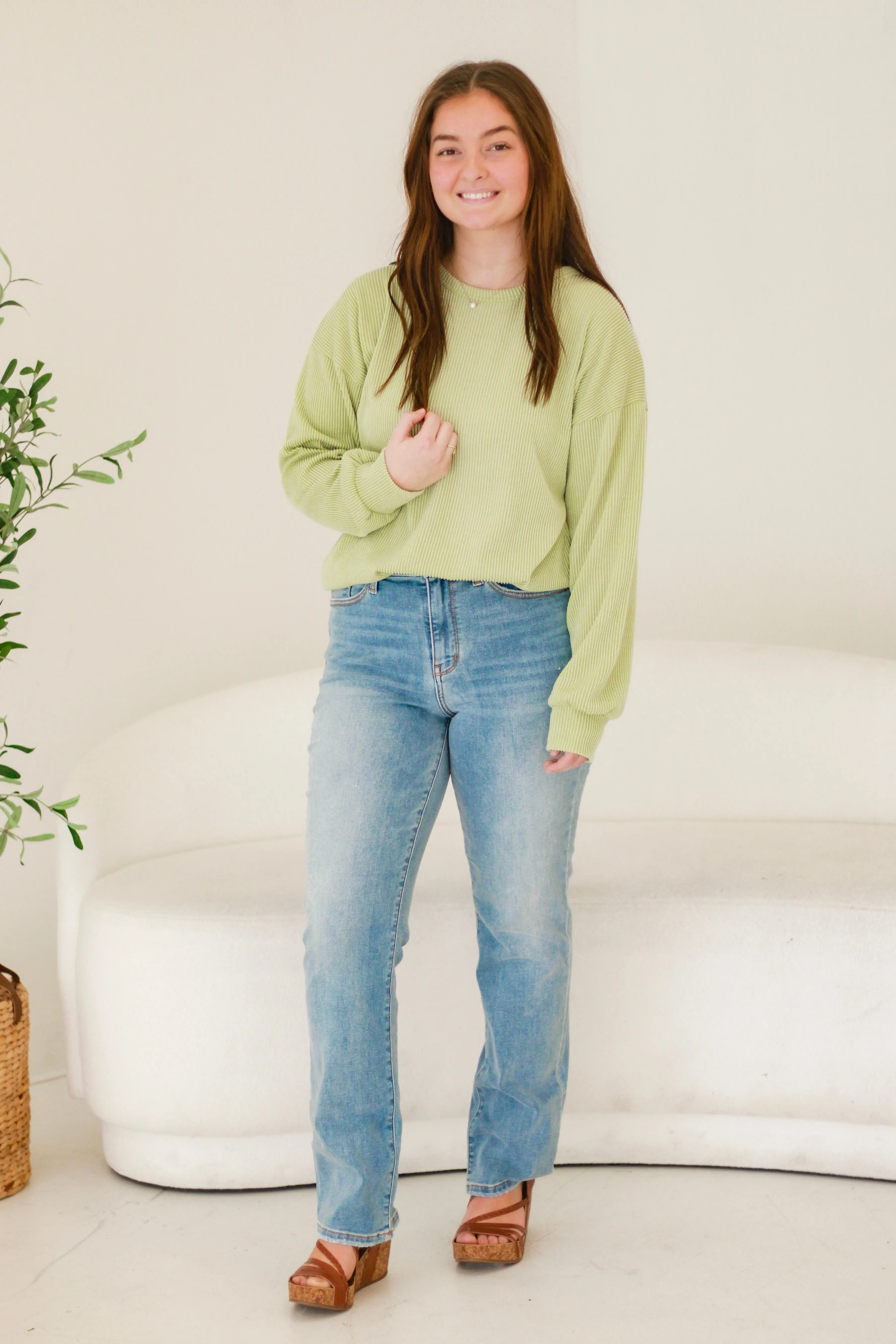 Never Over You Ribbed Top in Sage