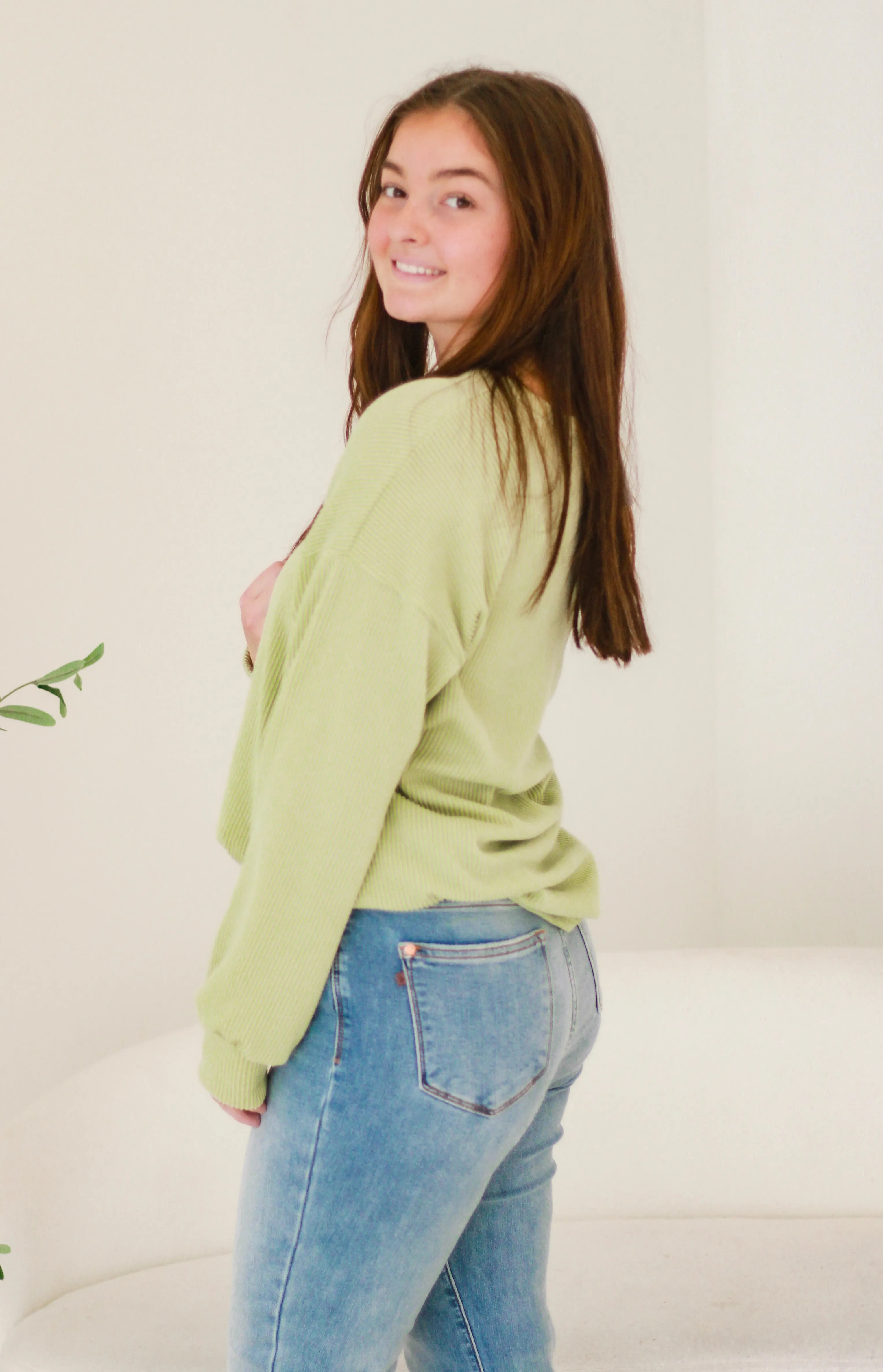 Never Over You Ribbed Top in Sage