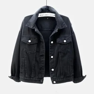 New Stunning Women's Plus Size Denim Jacket Spring Autumn Short Coat Pink Jean Jackets Casual Tops Purple Yellow White Loose Outerwear