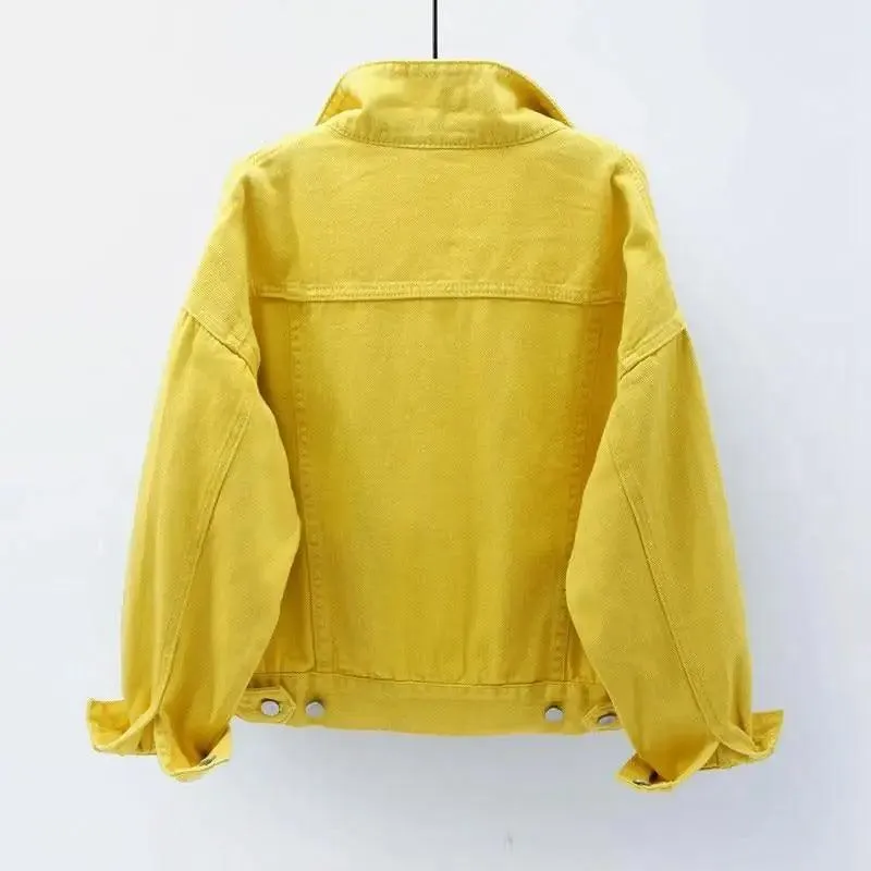 New Stunning Women's Plus Size Denim Jacket Spring Autumn Short Coat Pink Jean Jackets Casual Tops Purple Yellow White Loose Outerwear
