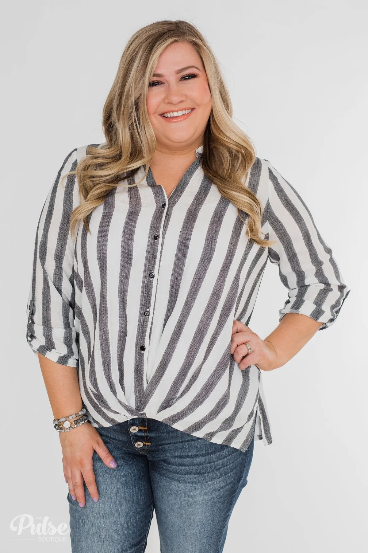 New Way Of Thinking Striped Blouse- Grey & White