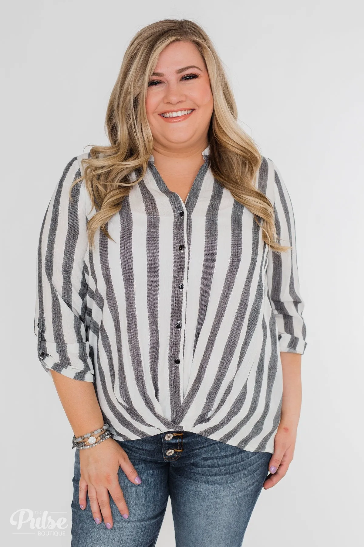New Way Of Thinking Striped Blouse- Grey & White