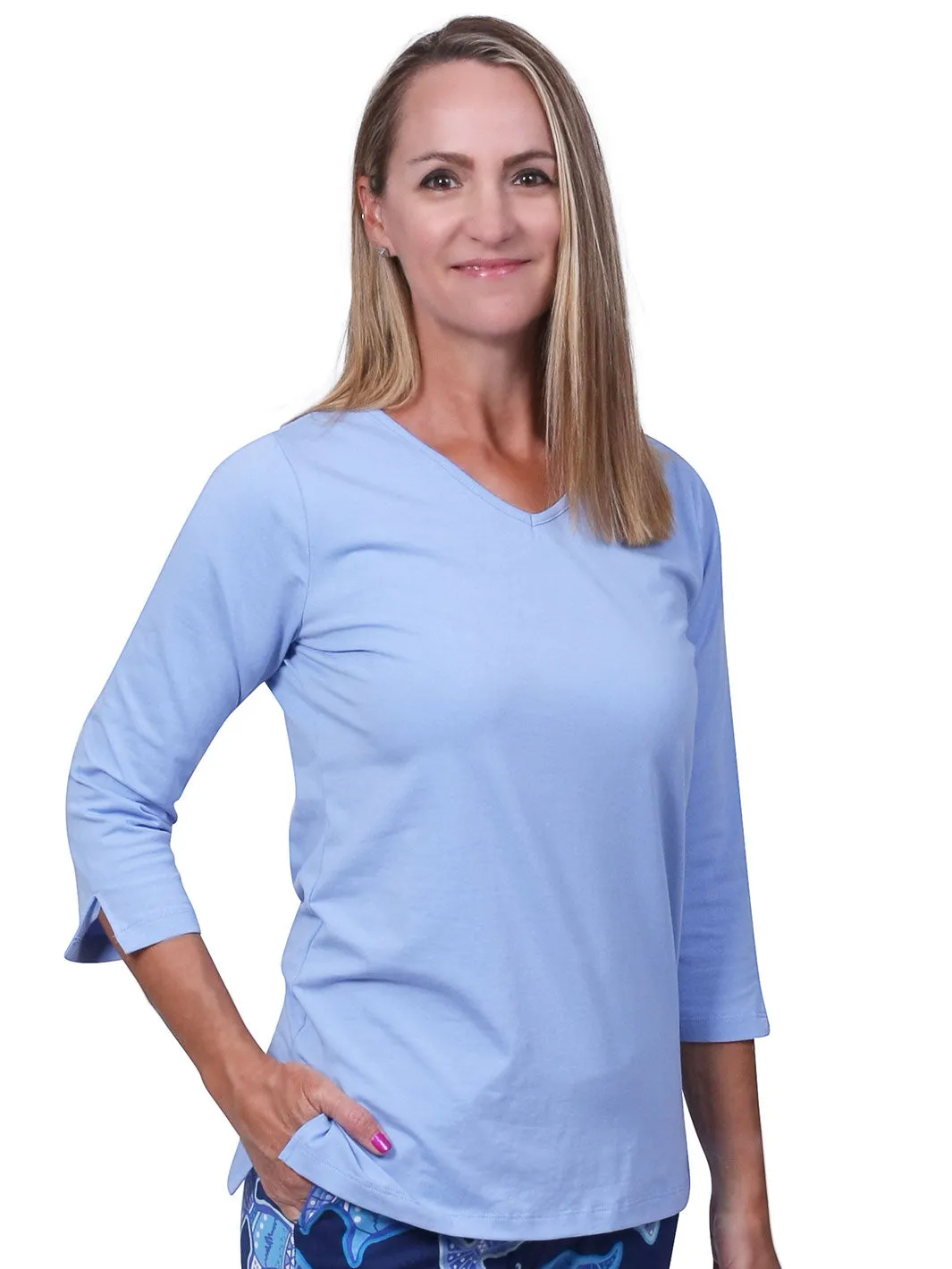 Nicole V-Neck Top Aqua