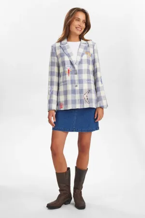 Numph Nuhonor Blue Check Print Blazer