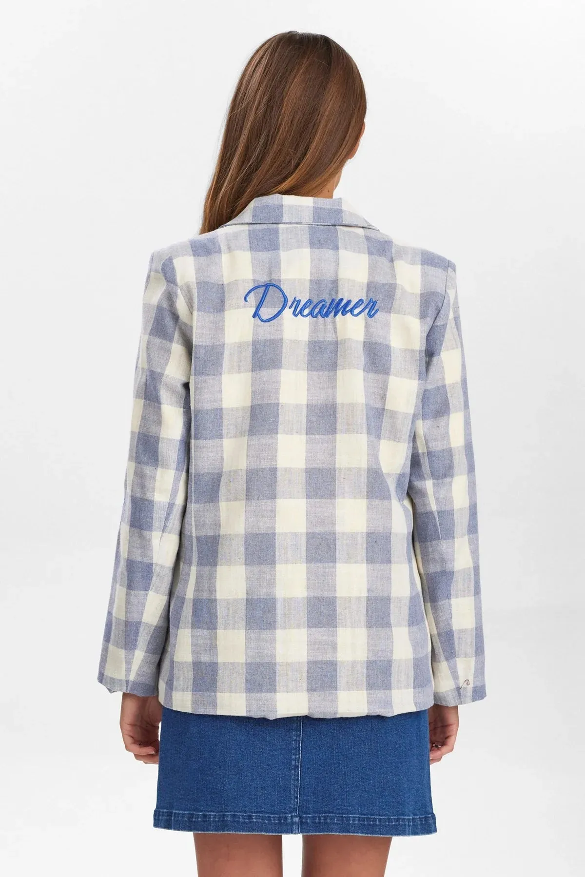 Numph Nuhonor Blue Check Print Blazer
