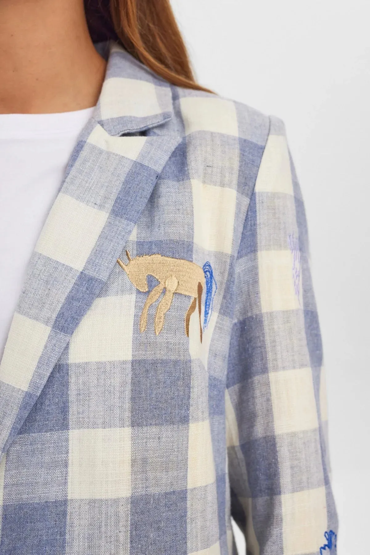 Numph Nuhonor Blue Check Print Blazer