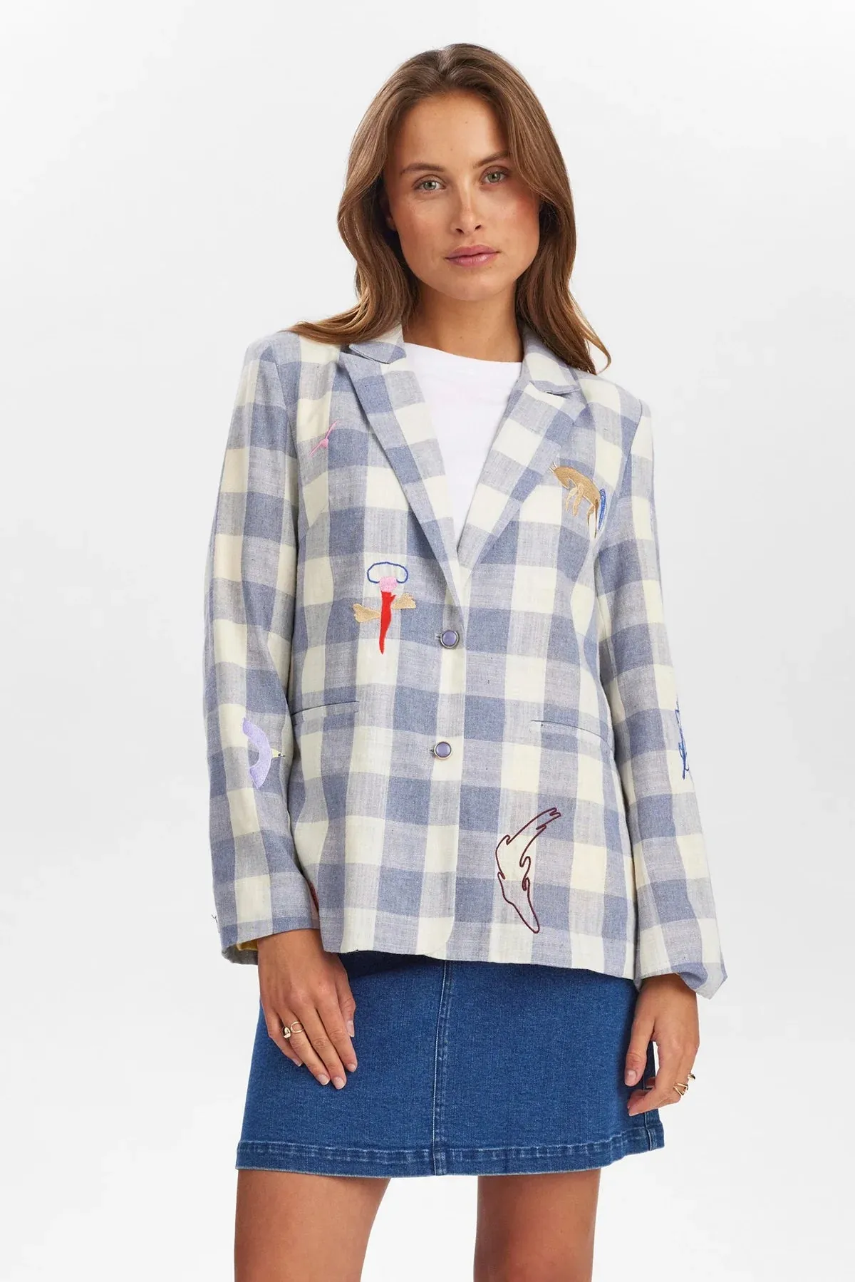 Numph Nuhonor Blue Check Print Blazer