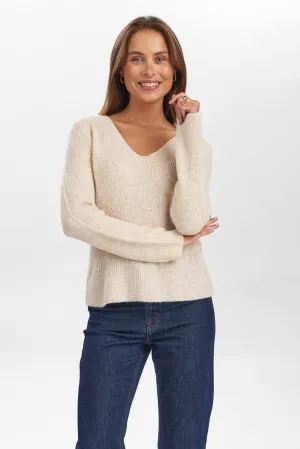 NURIETTE RIB V-NECK PULLOVER - Sun Kiss