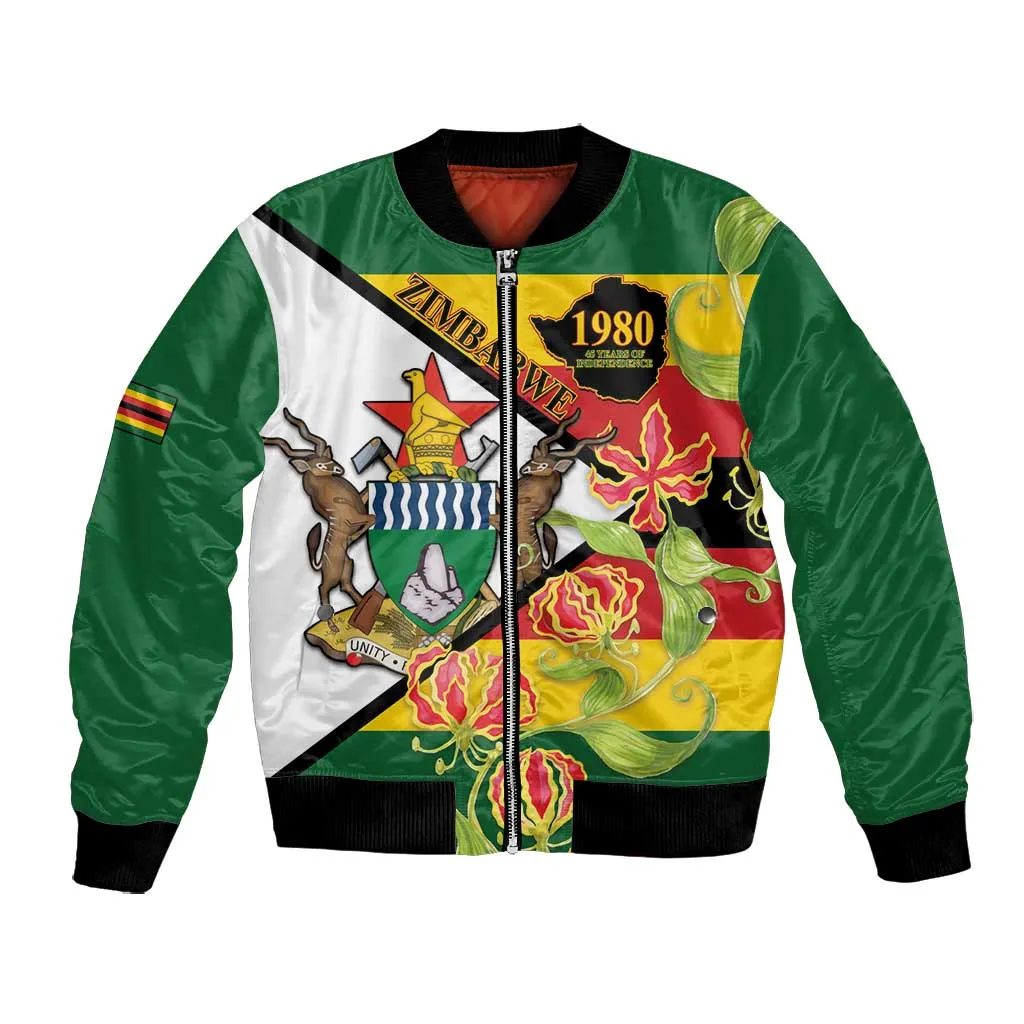 Nyika yeZimbabwe Bomber Jacket Happy Independence Day - Flame Lily Flowers LT14