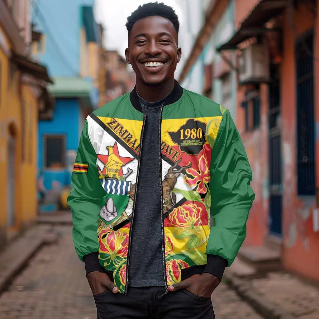 Nyika yeZimbabwe Bomber Jacket Happy Independence Day - Flame Lily Flowers LT14