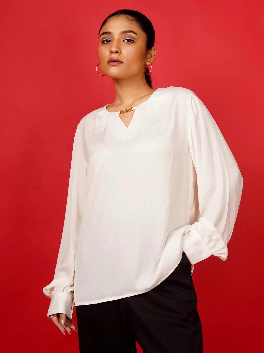 Off White Plain Basic Top
