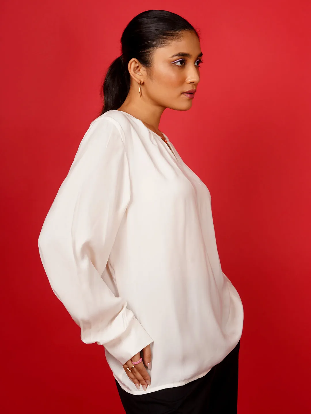 Off White Plain Basic Top