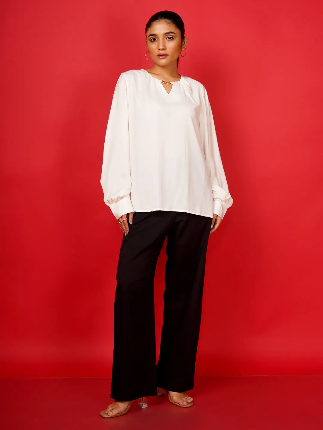 Off White Plain Basic Top