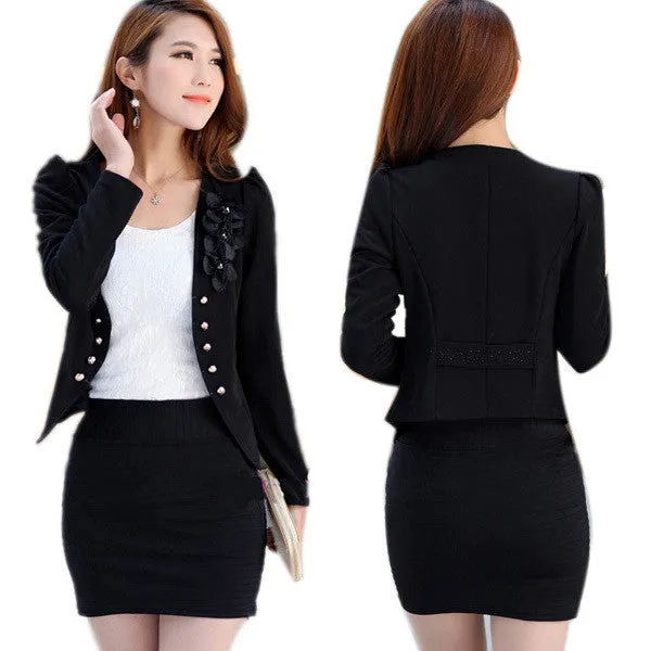 Office Fashion Women Lady Tops Slim Suit OL Blazer Flower Short Coat Jacket