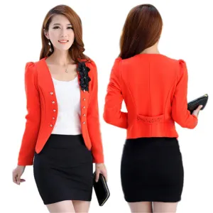 Office Fashion Women Lady Tops Slim Suit OL Blazer Flower Short Coat Jacket