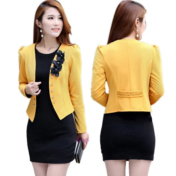Office Fashion Women Lady Tops Slim Suit OL Blazer Flower Short Coat Jacket
