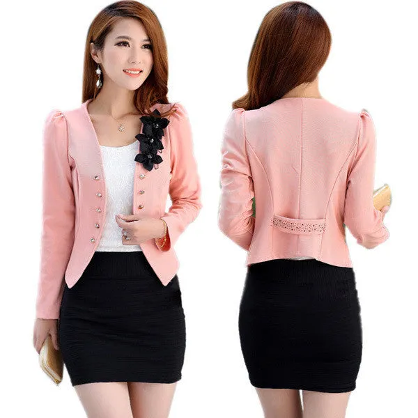 Office Fashion Women Lady Tops Slim Suit OL Blazer Flower Short Coat Jacket