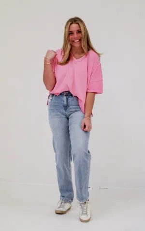 On the Edge Ribbed Top in Pink