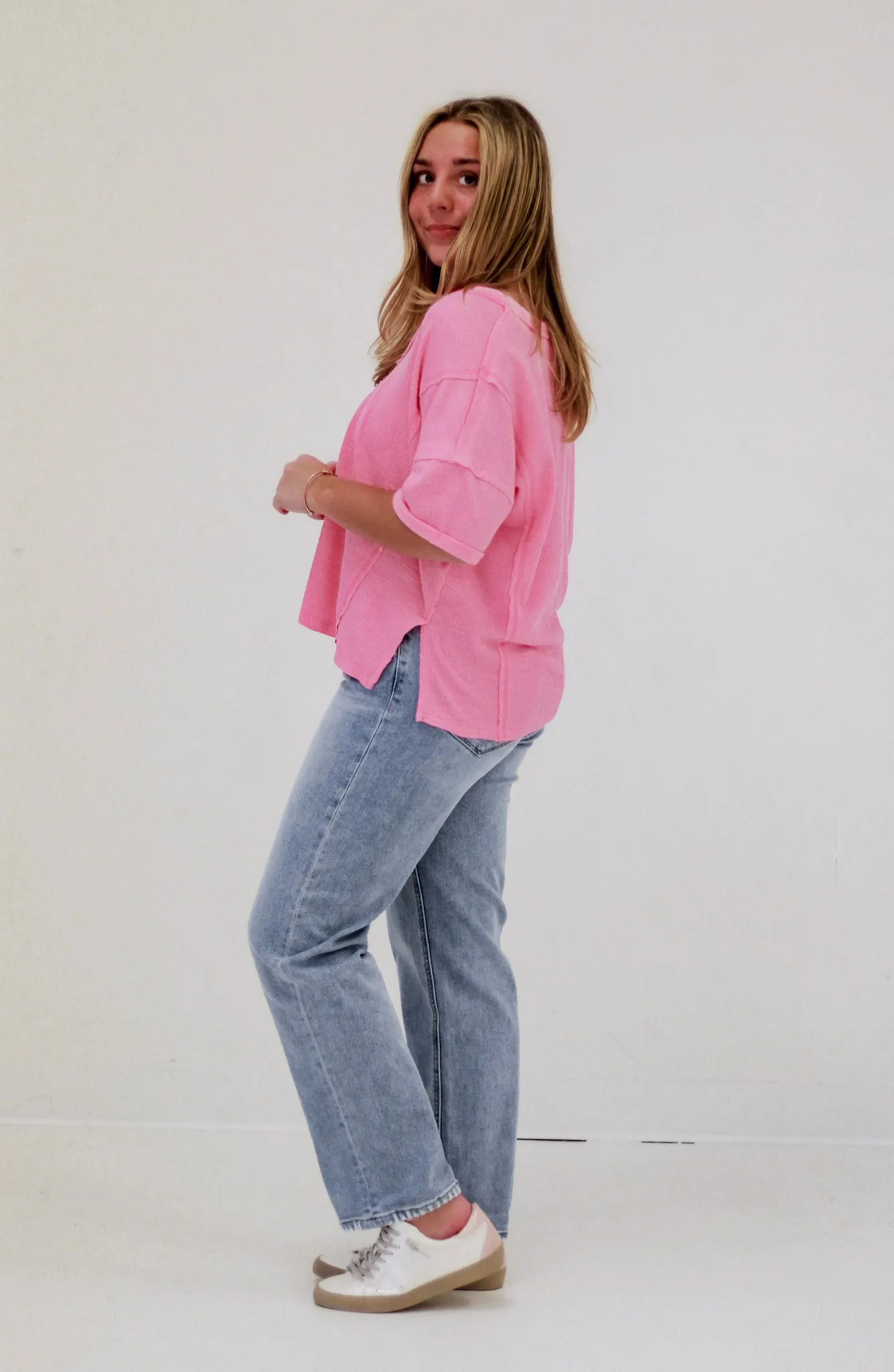 On the Edge Ribbed Top in Pink