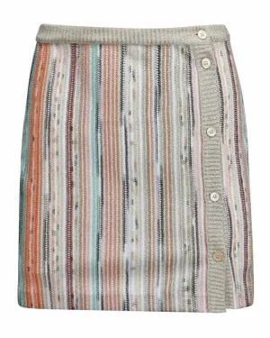 Orange and Grey Stripe Lamé Mini Skirt