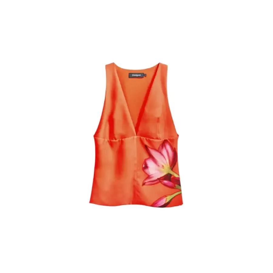 Orange Floral Print V Neck Top