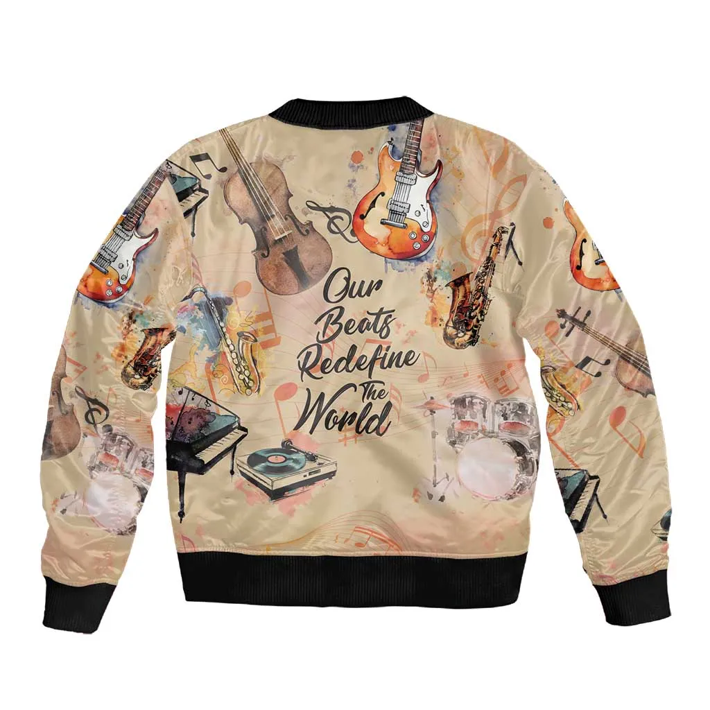 Our Beats Redefine The World African Sleeve Zip Bomber Jacket Afro Music DT03