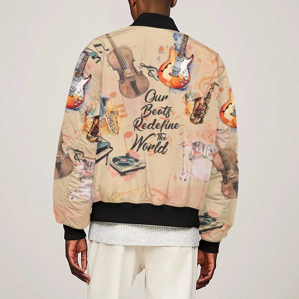 Our Beats Redefine The World African Sleeve Zip Bomber Jacket Afro Music DT03