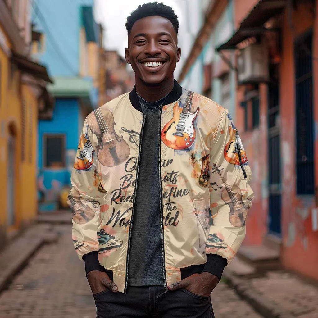 Our Beats Redefine The World African Sleeve Zip Bomber Jacket Afro Music DT03