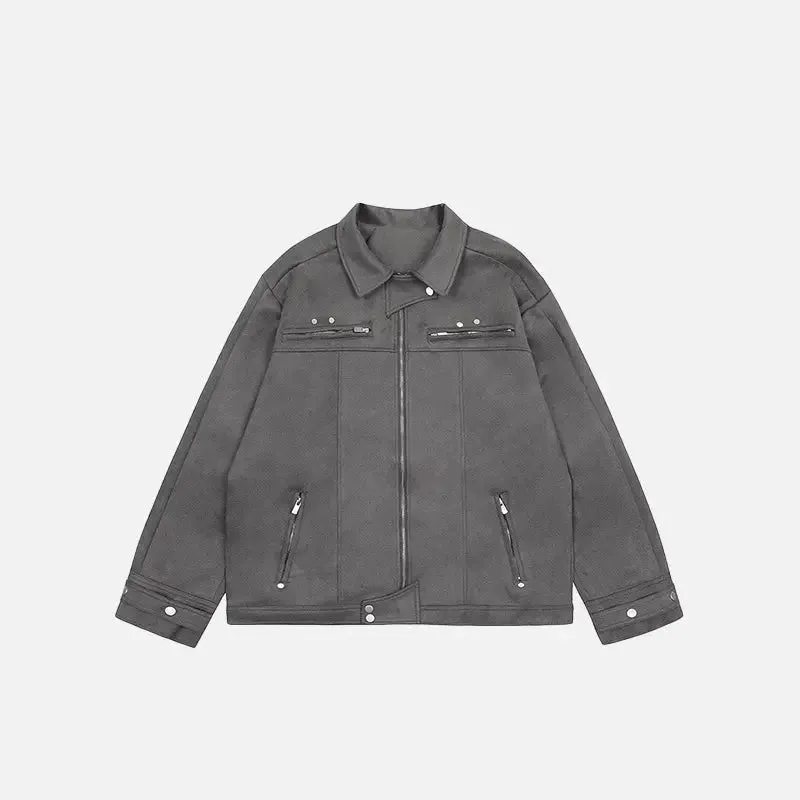 Oversized Zip-Up Denim Jacket for Y2K Streetwear Style