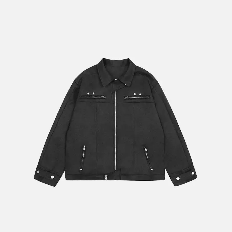 Oversized Zip-Up Denim Jacket for Y2K Streetwear Style