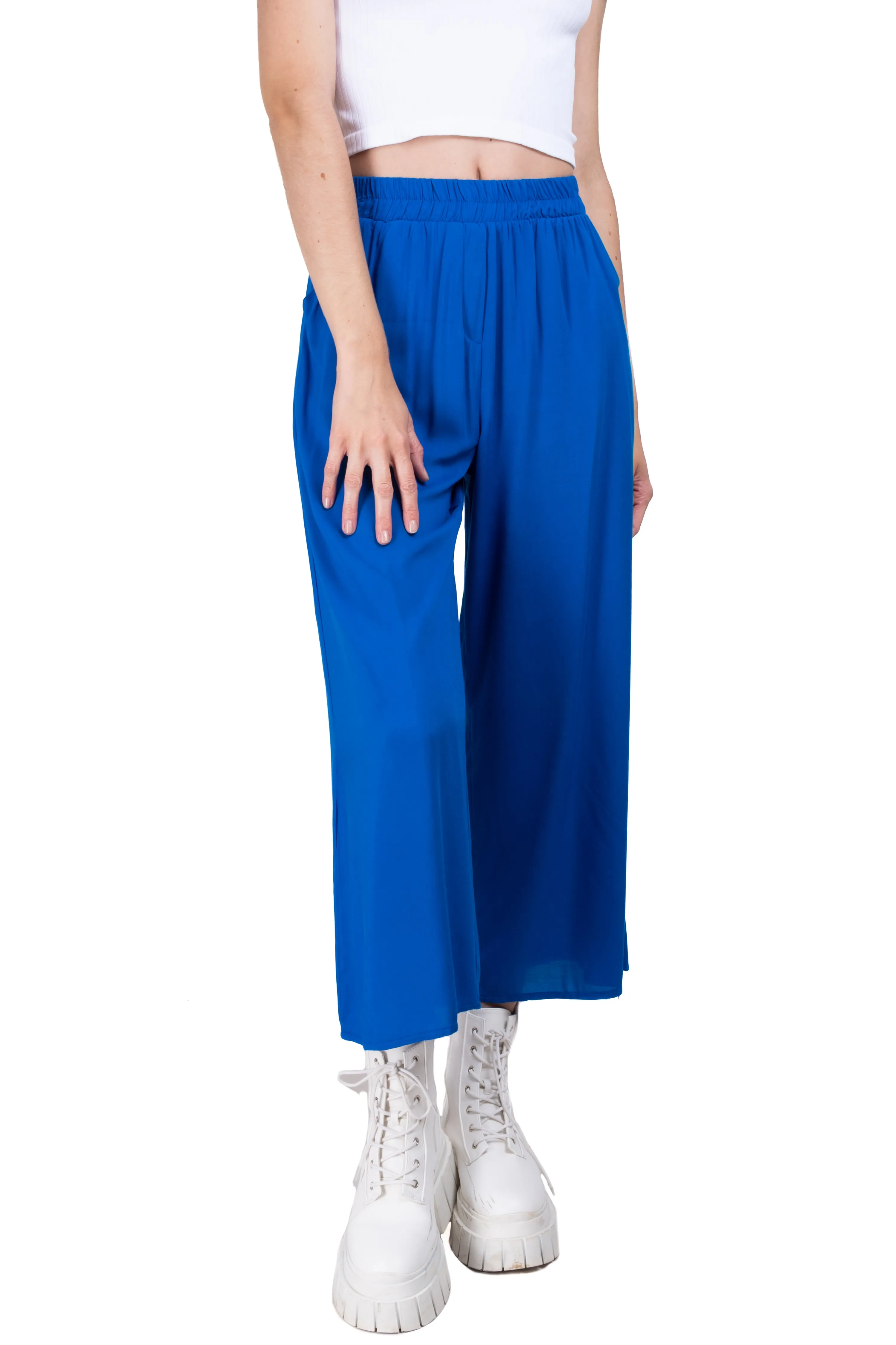 Pantalón Wide Leg Cintura Alta Fruncida