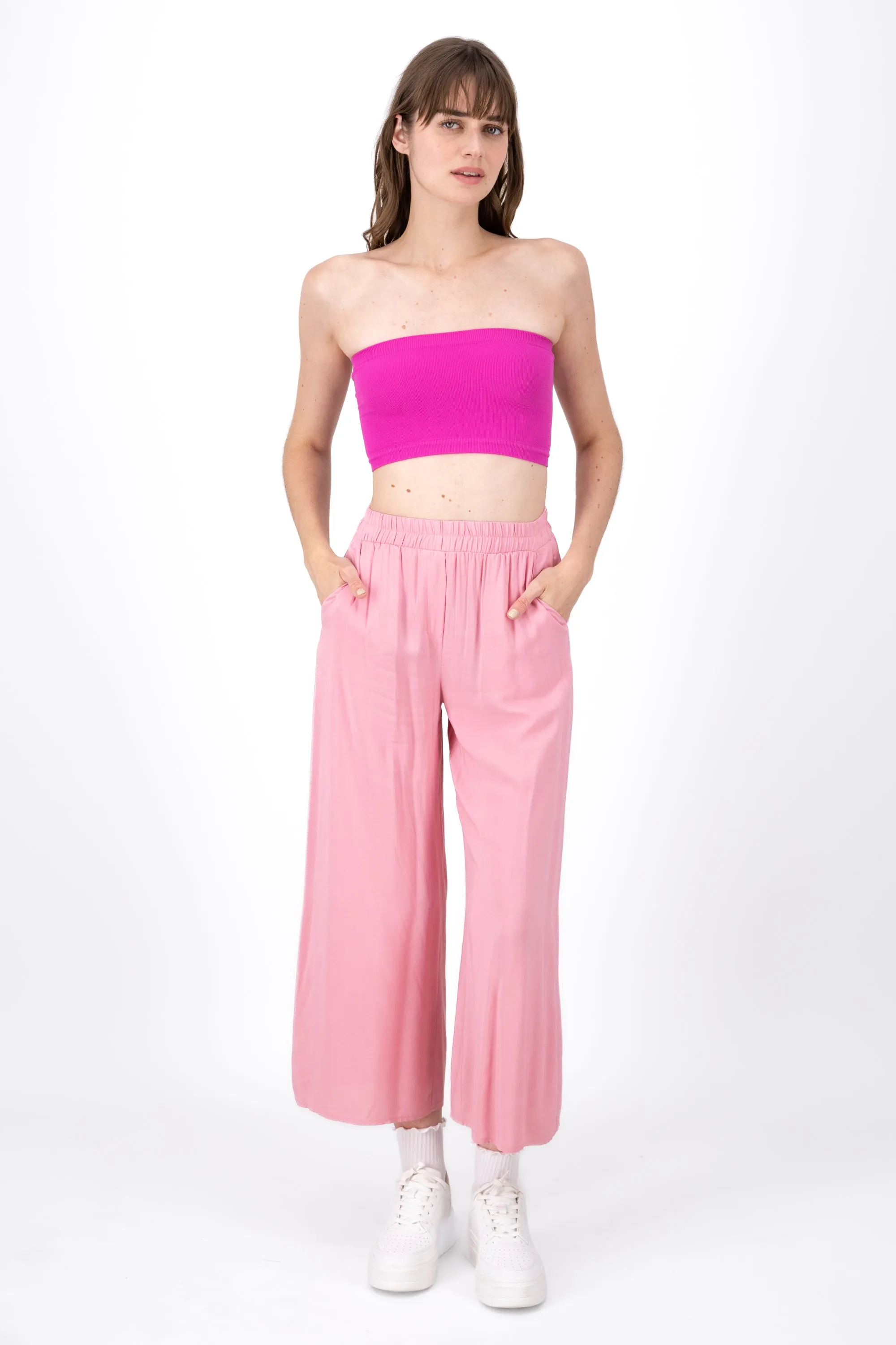 Pantalón Wide Leg Cintura Alta Fruncida