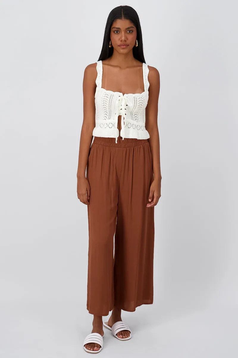 Pantalón Wide Leg Cintura Alta Fruncida