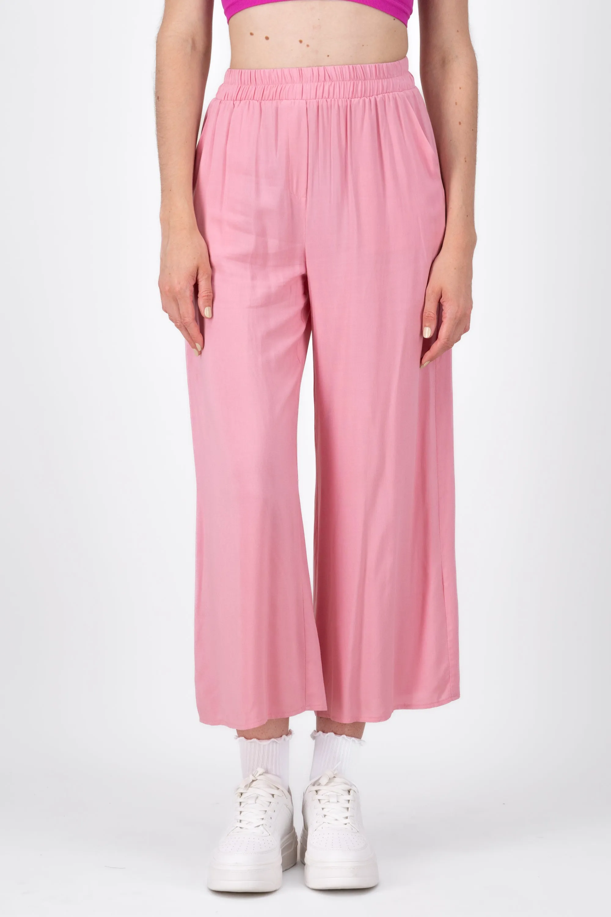 Pantalón Wide Leg Cintura Alta Fruncida